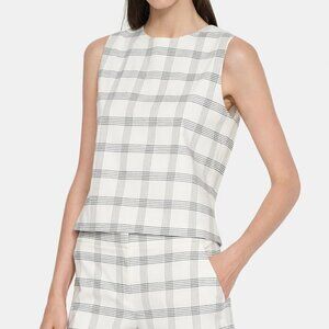 Theory Cotton Linen Tattersall Plaid Sleeveless Top